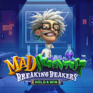 Mad Scientist Breaking Beakers Logo