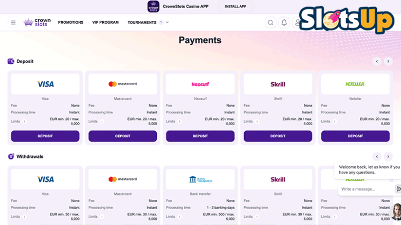 crownslots Zahlungen