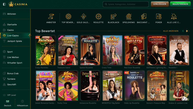Casinia Live Spiele