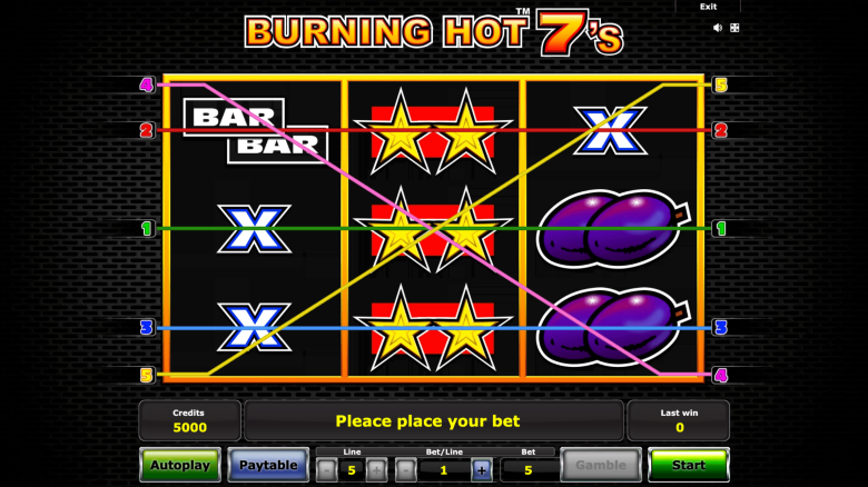 Burning Hot Sevens Main Screen