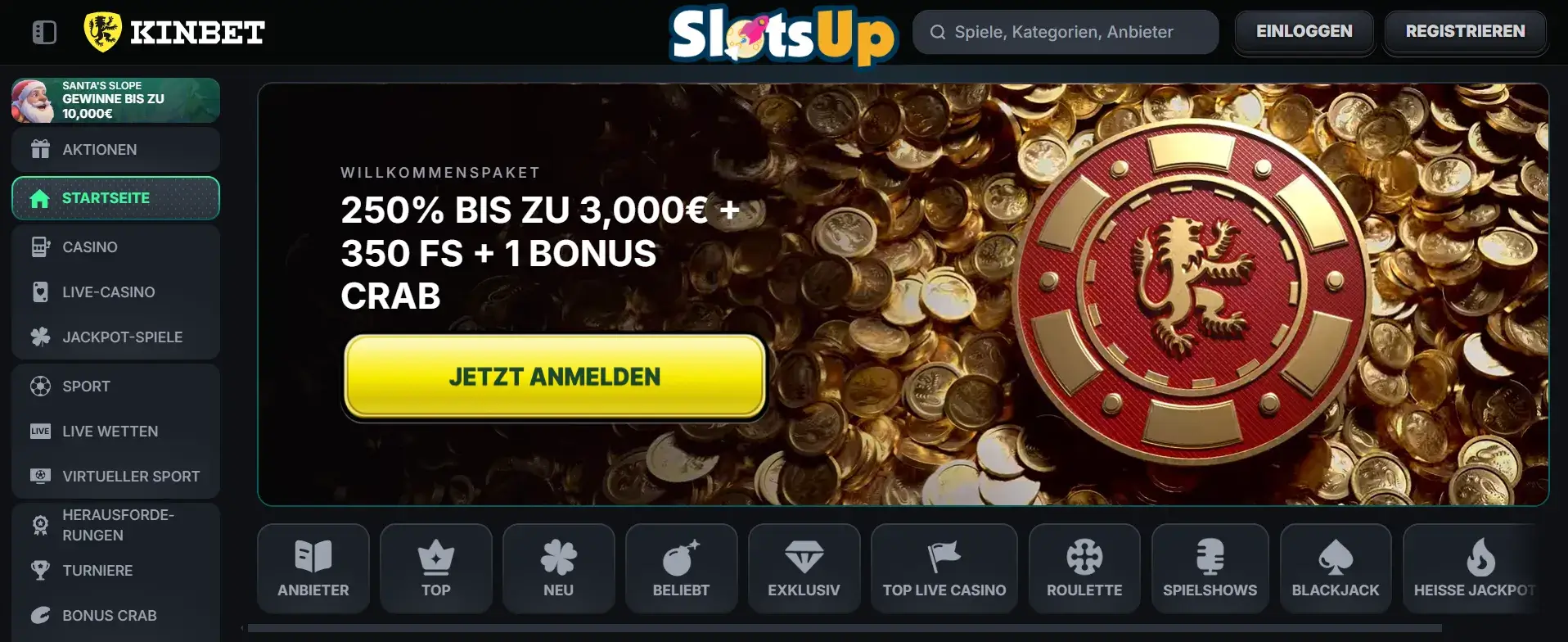 KinBet online casino Anmeldung Schritt 1