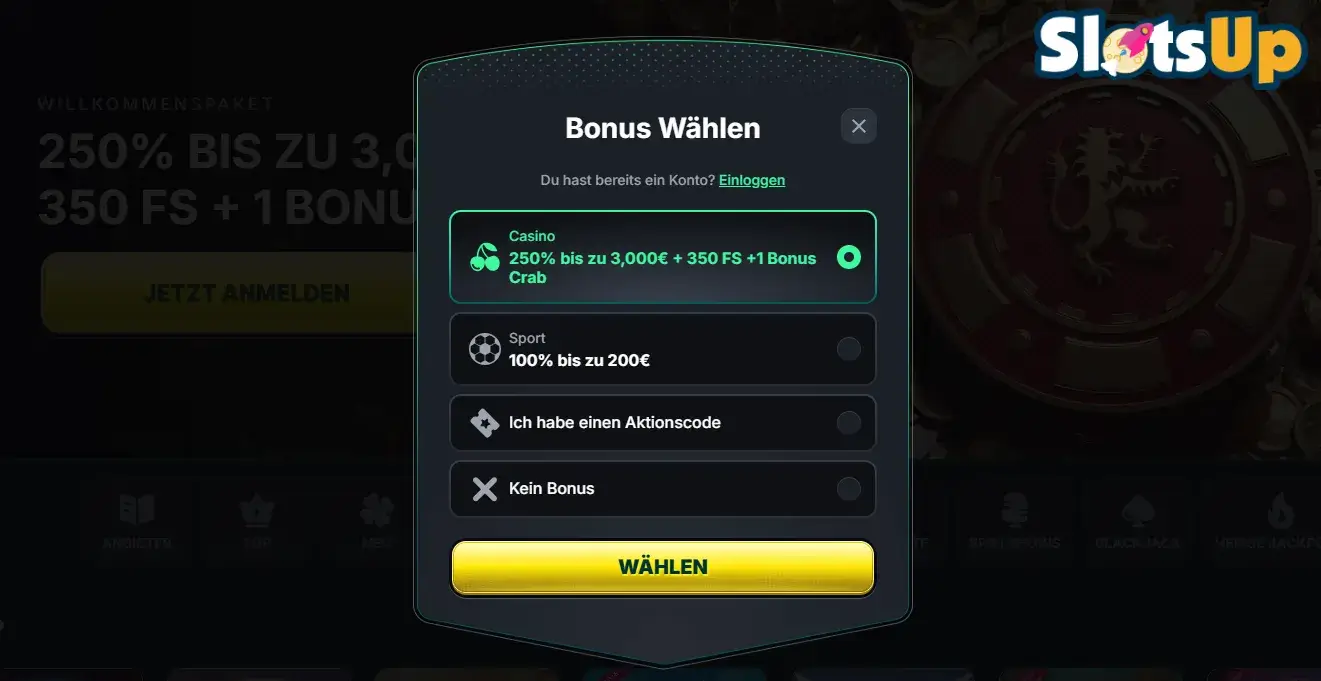 KinBet online casino Anmeldung Schritt 2