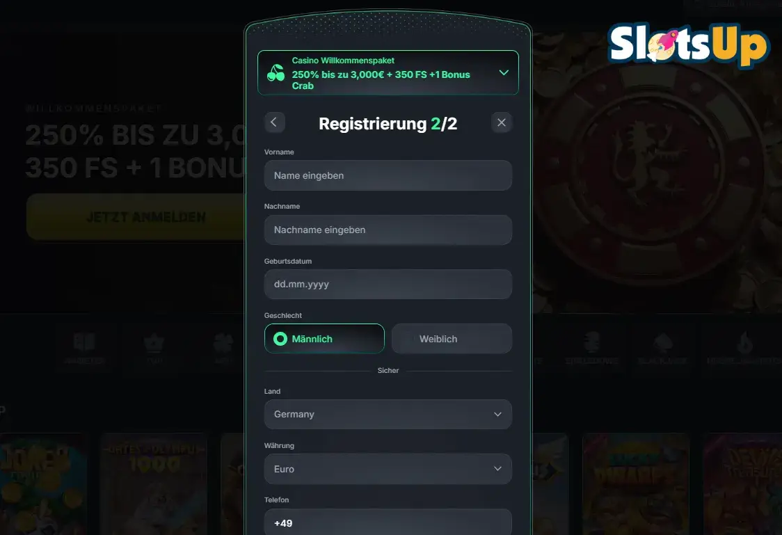 KinBet online casino Anmeldung Schritt 4