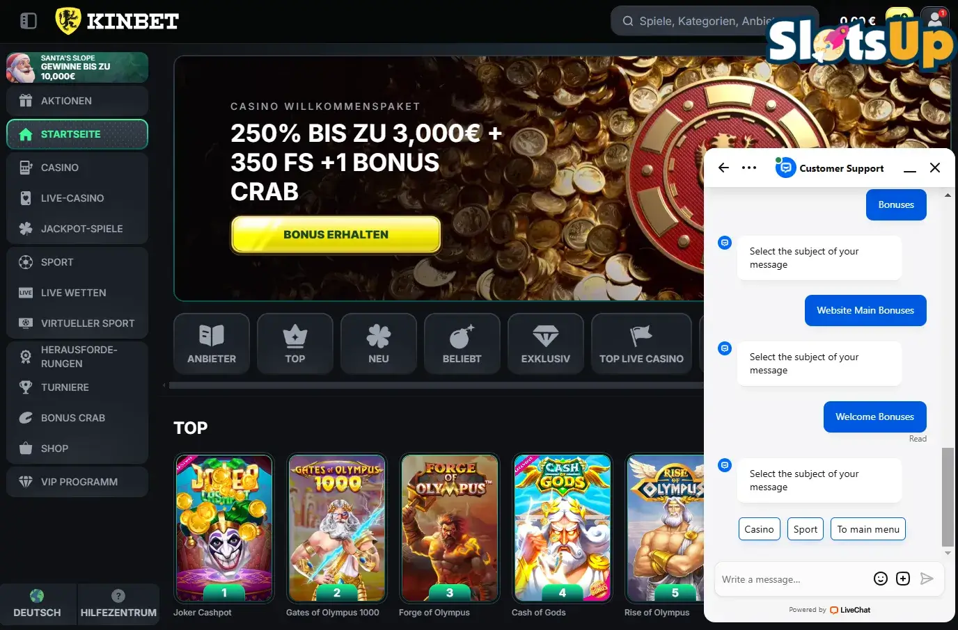 KinBet online casino live chat