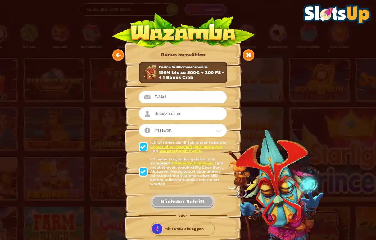 Wazamba Anmeldung 2