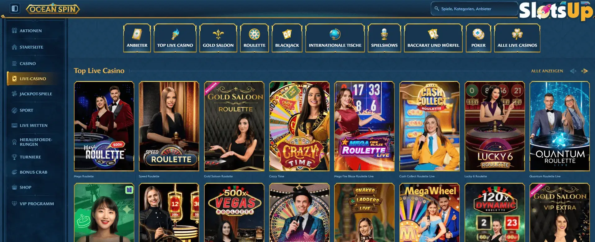 Oceanspin Casino Spielautomaten und Live Dealer Spiele